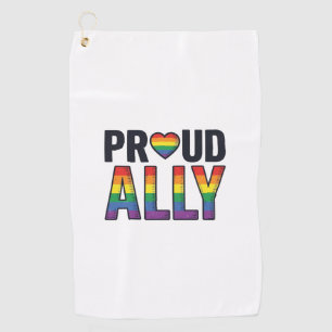 Proud Ally Vintage Rainbow Heart T-Shirt Design_1 Golf Towel