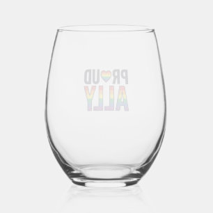 Proud Ally Vintage Rainbow Heart T-Shirt Design_1 Stemless Wine Glass