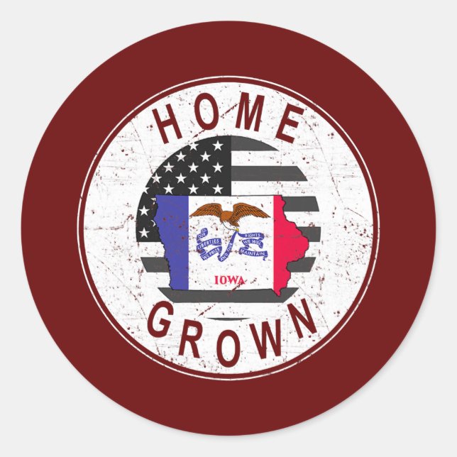 Proud America State Flag US Home Grown Iowa  Classic Round Sticker (Front)
