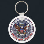 Proud American Air Force Son Key Ring<br><div class="desc">This design features colorful American eagle with its wings widely spread. The eagle is located over the magic mandala and is decorated with the USA flag. The colorful text "Proud American Air Force Son" goes around the image. A beautiful family gift for a boy or a guy. Do not forget...</div>