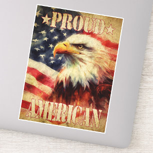 Proud American. Bald Eagle and United States Flag 