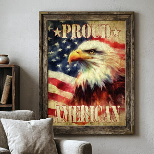 Proud American. Bald Eagle and United States Flag Photo Print