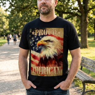 Proud American. Bald Eagle and United States Flag  T-Shirt