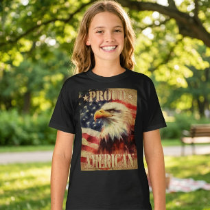 Proud American. Bald Eagle and United States Flag  T-Shirt