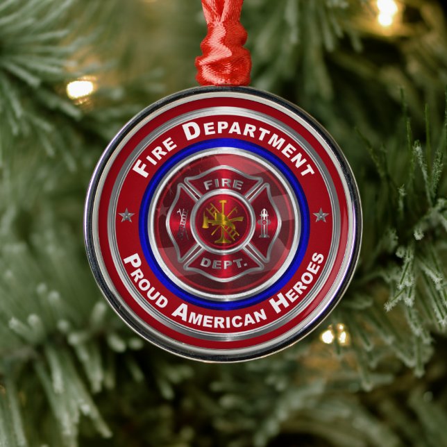 Proud American Firefighter Christmas Metal Tree Decoration (Tree)