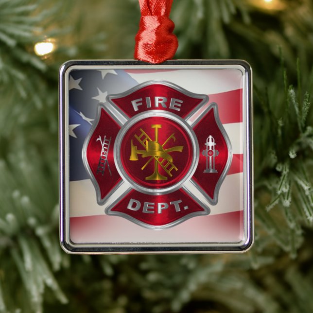Proud American Firefighter Christmas Metal Tree Decoration (Tree)