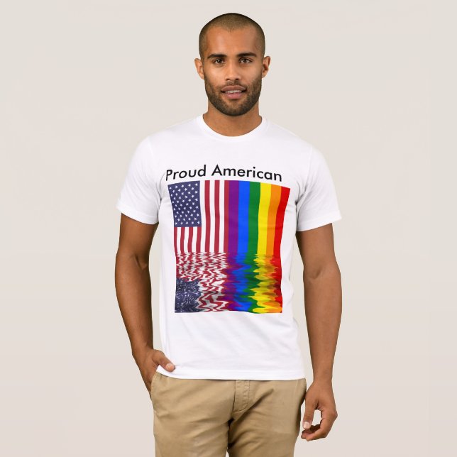 Proud American Gay Pride USA Flag T-Shirt (Front Full)
