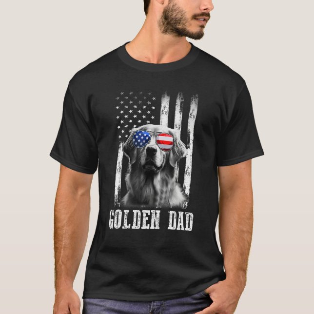Proud American Golden retriever Flag  Dog Dad Mom T-Shirt (Front)