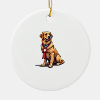 Proud American Golden Retriever Vintage Tee 4 Ceramic Tree Decoration
