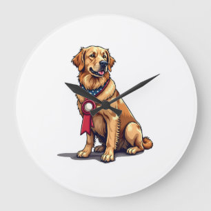 Proud American Golden Retriever Vintage Tee 4 Large Clock