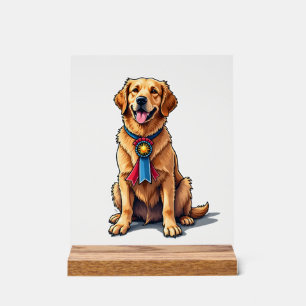 Proud American Golden Retriever Vintage Tee Acrylic Sign