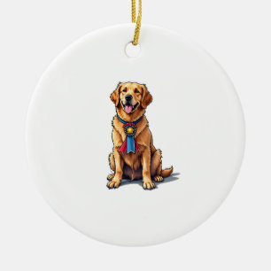 Proud American Golden Retriever Vintage Tee Ceramic Tree Decoration