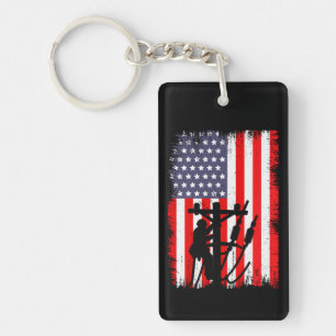 Proud American Lineman Patriotic Utility Worker Key Ring