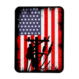 Proud American Lineman Patriotic Utility Worker Magnet