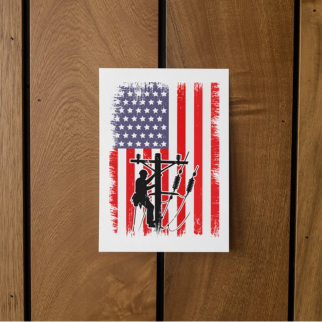 Proud American Lineman Patriotic Utility Worker Postcard (Proud American Lineman Patriotic Utility Worker Postcard)
