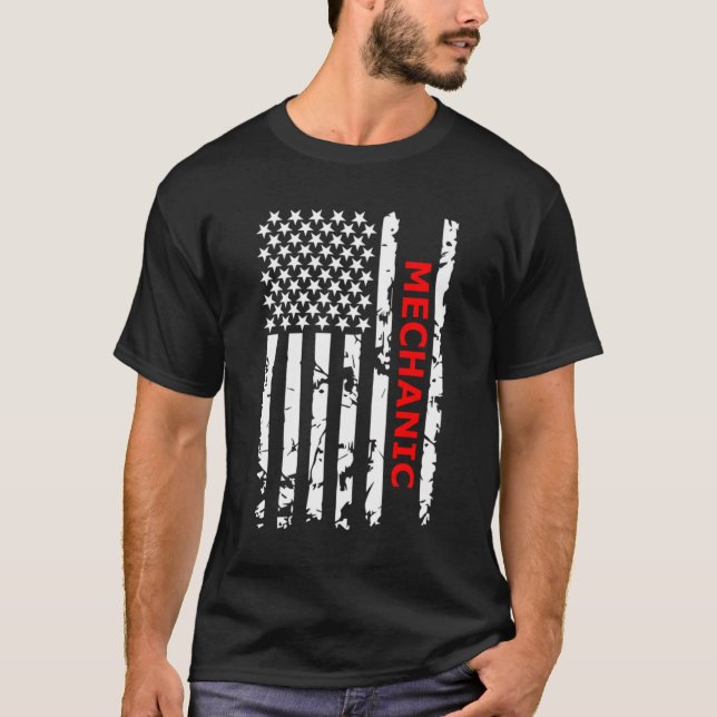 Proud American Mechanic Usa Flag T-Shirt (Front)
