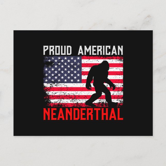 Proud American Neanderthal | USA Flag & Bigfoot Postcard (Front)