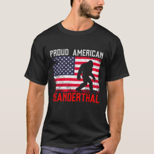 Proud American Neanderthal USA Flag & Bigfoot T-Shirt