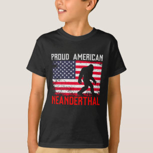 Proud American Neanderthal USA Flag & Bigfoot T-Shirt