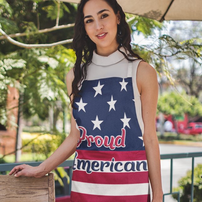 Proud American patriotic USA flag red white blue Apron (Creator Uploaded)