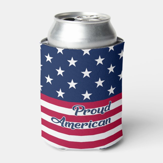Proud American stars & stripes USA flag patriotic Can Cooler (Can Front)