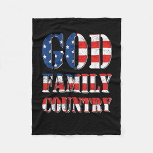 Proud American Us Flag God Family Country Fleece Blanket
