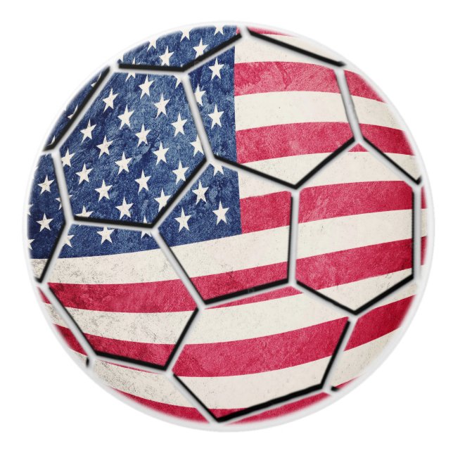 Proud American USA Flag Soccer Ball Ceramic Knob (Front)