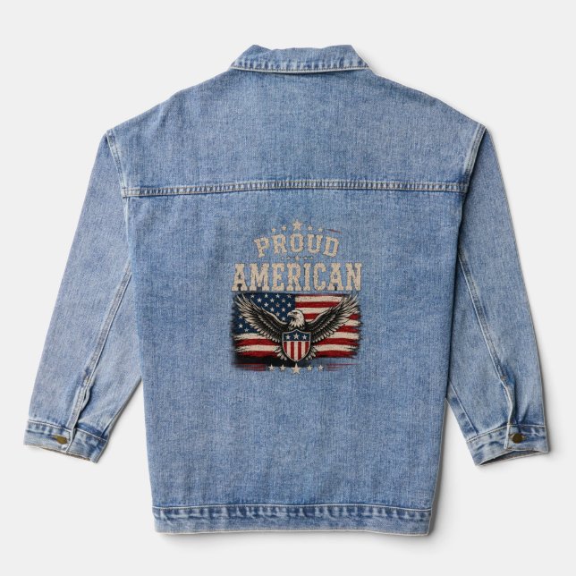 Proud American USA Flag Sweatshirt Denim Jacket (Back)