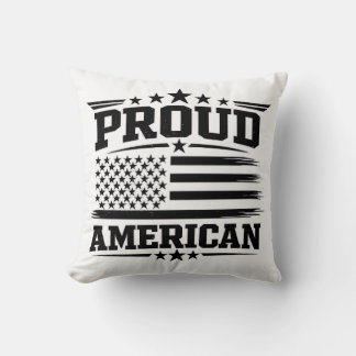 Proud American USA Flag White Throw Pillow