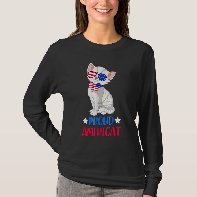 Proud Americat Men Women 4th Of July Cat T-Shirt (Front)