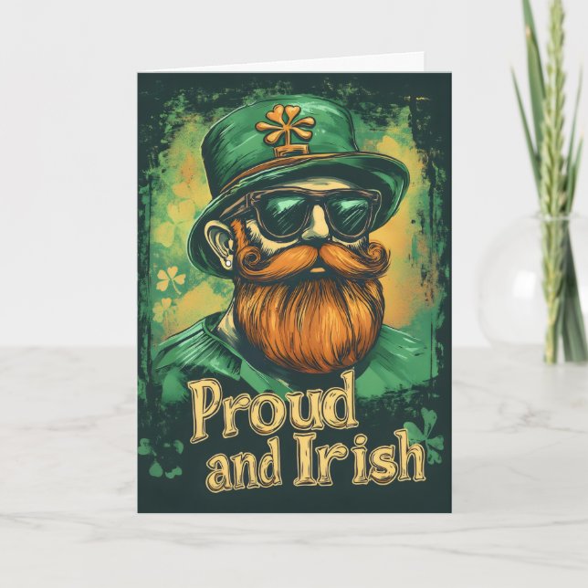 Proud and Irish Funny Leprechaun St. Patrick's Day Holiday Card (Front)