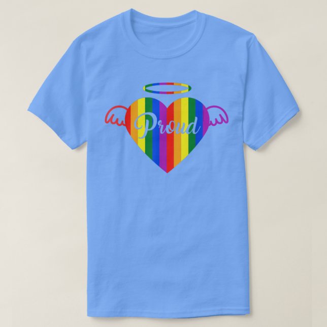 Proud Angel Heart LGBTQ Rainbow Pride Flag Heart  T-Shirt (Design Front)
