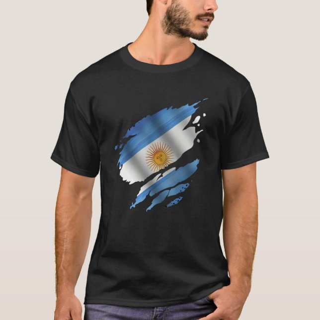 Proud Argentinian Root Torn Ripped Argentinia Flag T-Shirt (Front)