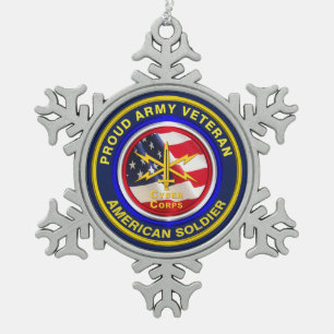 Proud Army Cyber Corps Veteran Keepsake Snowflake Pewter Christmas Ornament