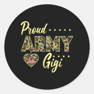 Proud Army Gigi Camouflage Soldier Family Love Classic Round Sticker