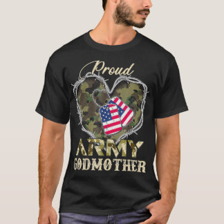 Proud Army Godmother With Heart American Flag For  T-Shirt