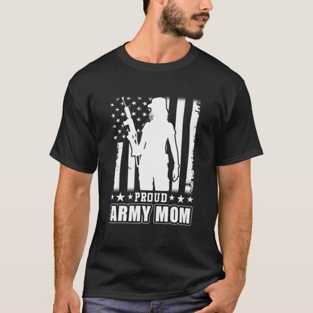 Proud Army Mum American Flag Veteran Military T-Shirt (Front)