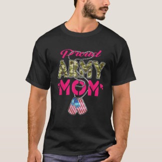 Proud Army Mum US Flag Camo Dog Tags Military Moth T-Shirt