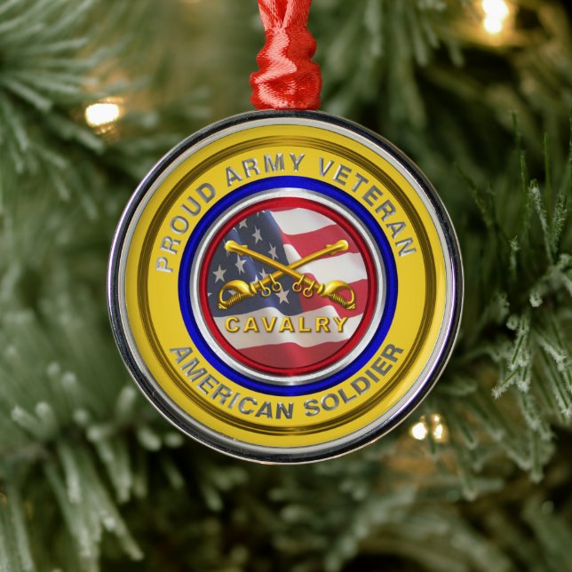 Proud Army Veteran Cavalry Christmas Metal Tree Decoration (Tree)