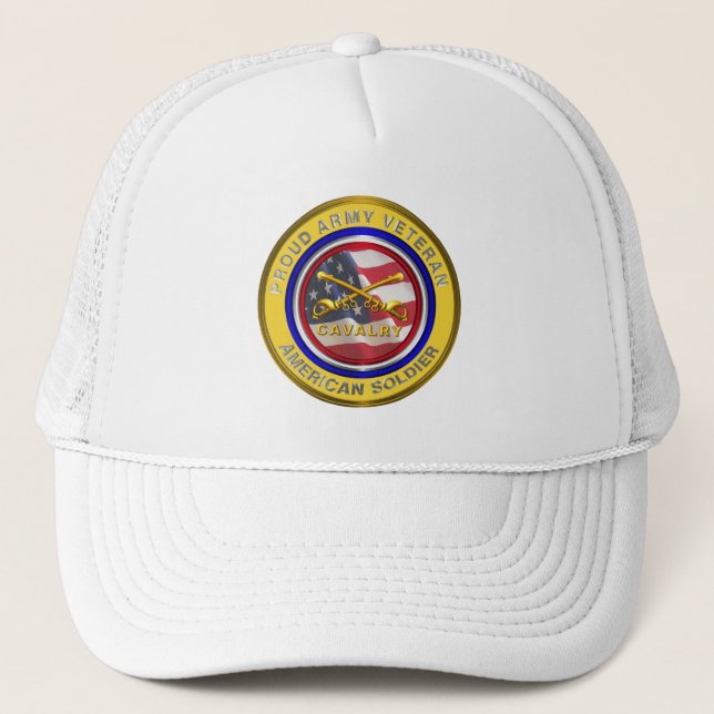 Proud Army Veteran Cavalry Soldier Trucker Hat (Front)