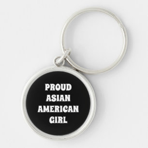 Proud Asian American Girl, black white Keychain
