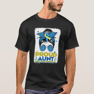 Proud Aunt Messy Bun Leopard Glasses Autism Awaren T-Shirt