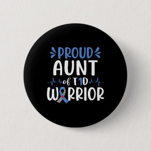 Proud Aunt Of T1d Warrior Diabetes Awareness Blue  6 Cm Round Badge