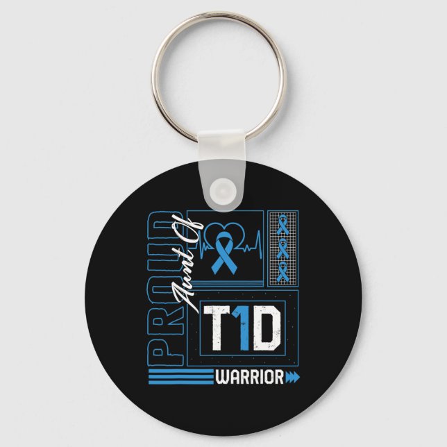 Proud Aunt Of T1d Warrior Ribbon Diabetes Awarenes Key Ring (Front)