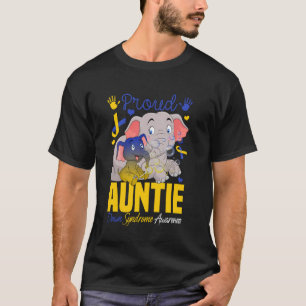 Proud Auntie Down Syndrome Elephant Yellow & Blue T-Shirt