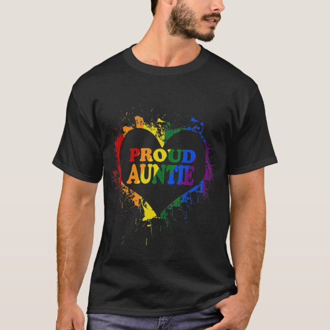 Proud Auntie LGBT pride rainbow Heart Flag - Mothe T-Shirt (Front)
