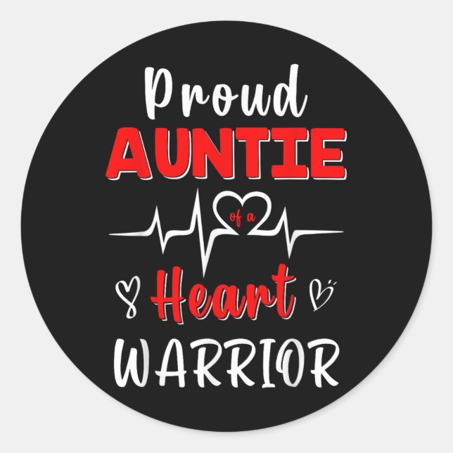 Proud Auntie Of A Heart Warrior Chd Awareness Surv Classic Round Sticker (Front)