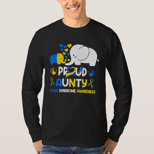 Proud Aunty Down Syndrome Awareness Yellow Blue Ri T-Shirt (Front)