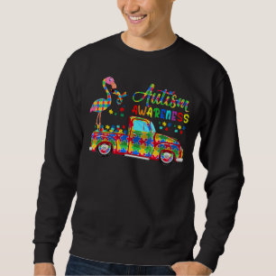 Proud Autism Awareness Cute Flamingo On Puzzle Pic Sweatshirt