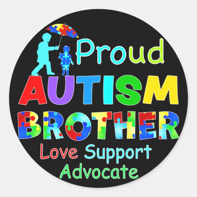 Proud Autism Brother Classic Round Sticker (Front)